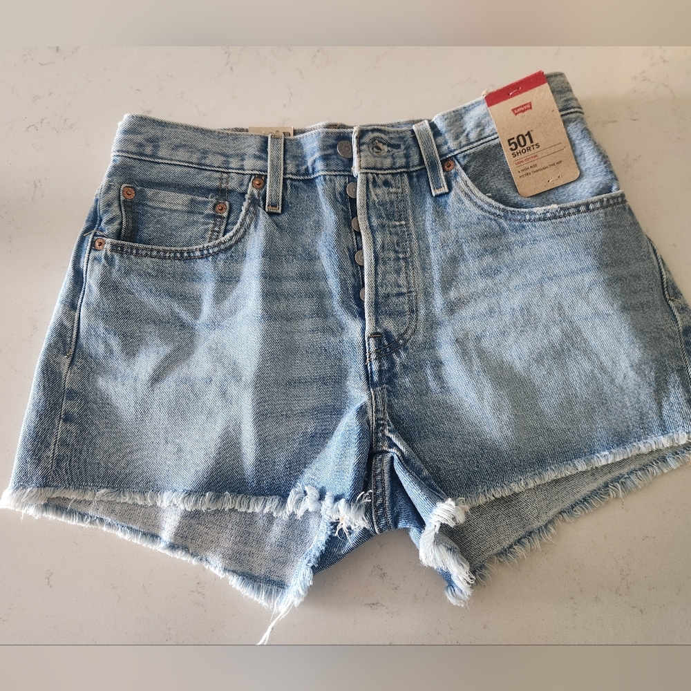 Levi's 501 Blue Jean Shorts High-Waisted Distressed